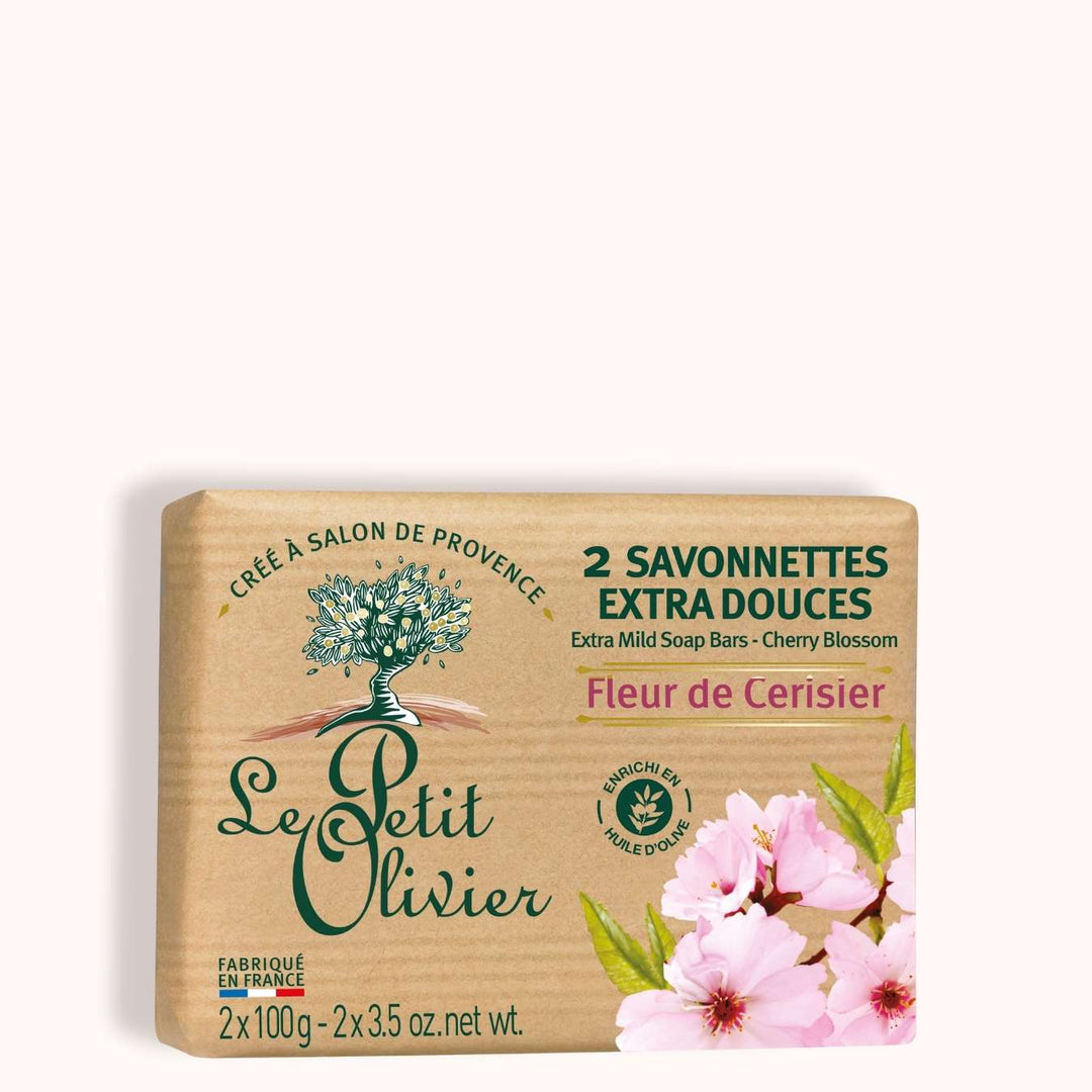 le petit olivier 2 savonnettes extra douces fleur de cerisier packshot