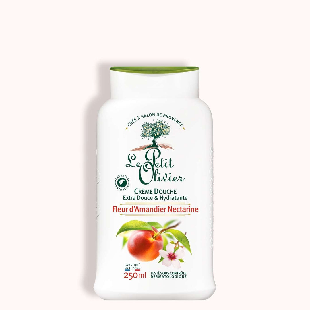 le petit olivier creme douche extra douce hydratante fleur amandier nectarine packshot
