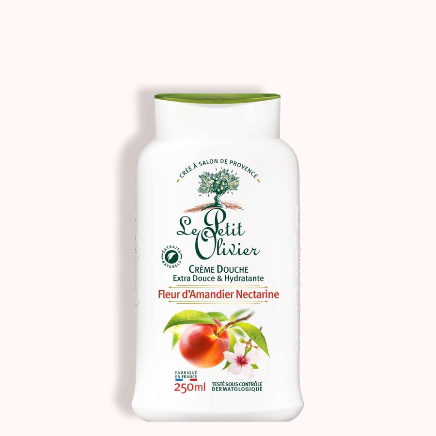 le petit olivier creme douche extra douce hydratante fleur amandier nectarine packshot