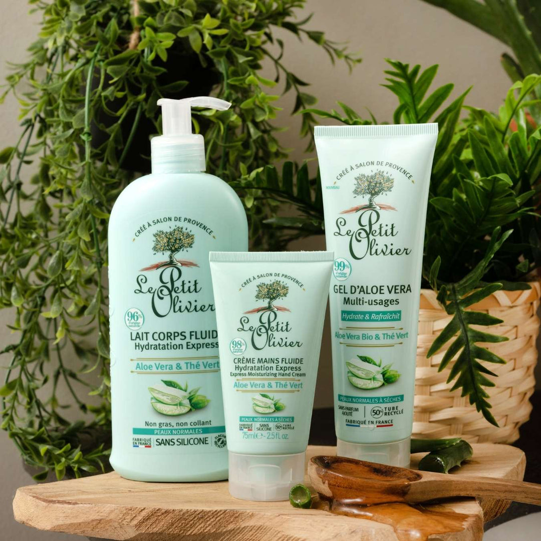 le petit olivier lait corps fluide hydratation express aloe vera the vert gamme