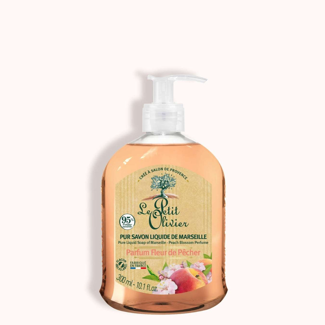 le petit olivier packshot 12 pure liquid Marseille soap with fleur de pecher fragrance