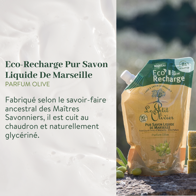 le petit olivier trio savons de marseille olive eco recharge pur savon liquide de marseille olive produit 3png