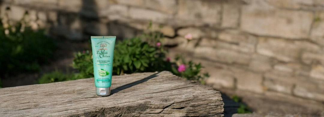 purifying conditioner on a wooden board