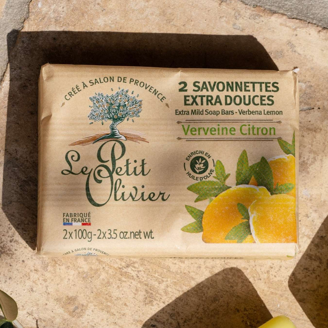 le petit olivier 2 savonnettes extra douces verveine citron produit