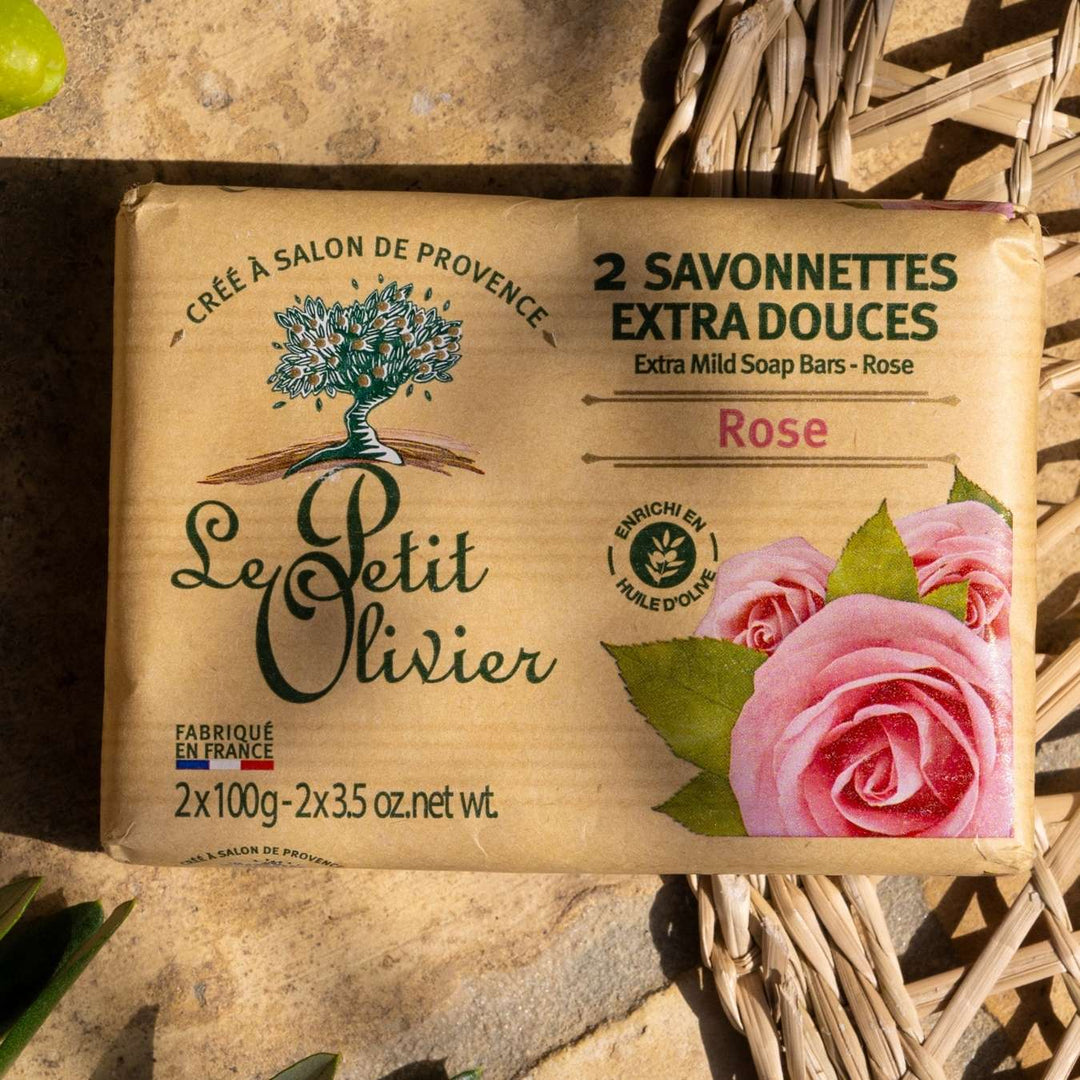 le petit olivier 2 savonnettes extra douces rose produit
