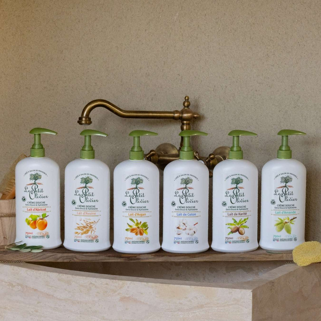 le petit olivier extra-gentle moisturizing shower cream apricot milk range