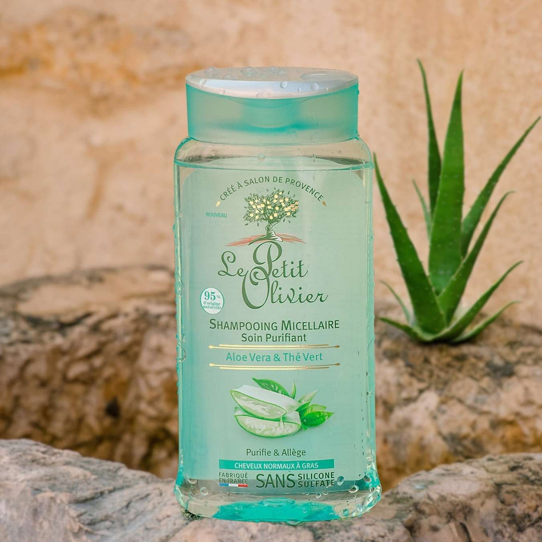 le petit olivier shampooing micellaire soin purifiant aloe vera the vert produit