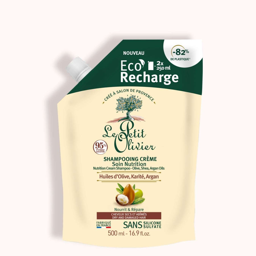 le petit olivier eco refill shampoo creme soin nutrition olive karite argan packshot