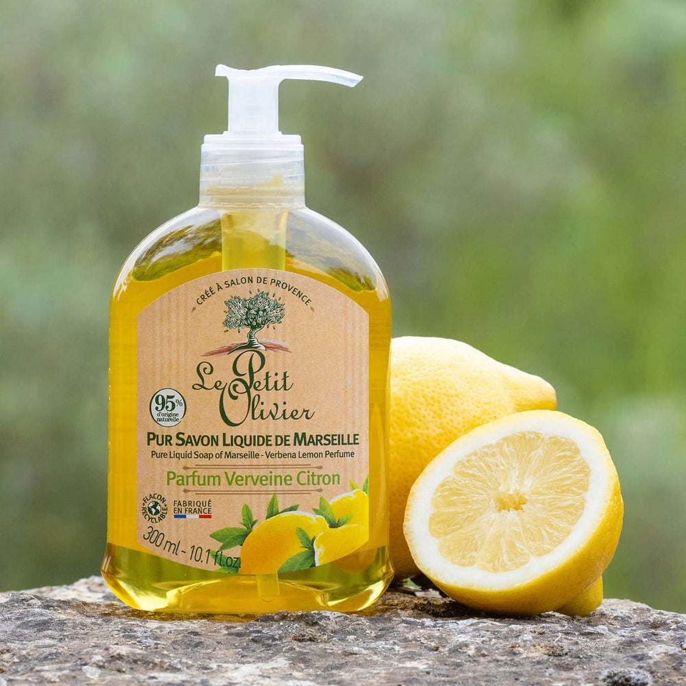 le petit olivier lot de 12 pur savon liquide de marseille parfum verveine citron produit