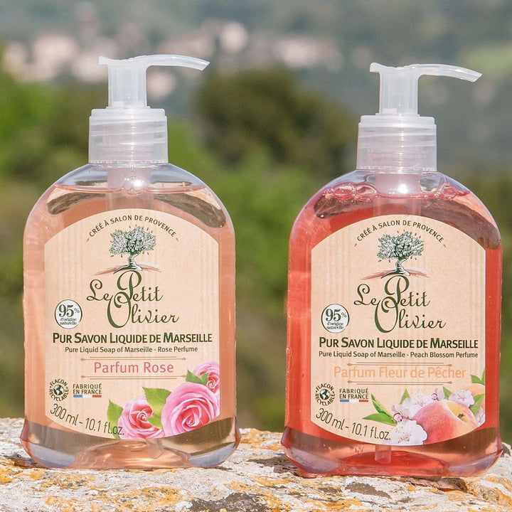 le petit olivier lot de 12 pur savon liquide de marseille parfum rose complementaire