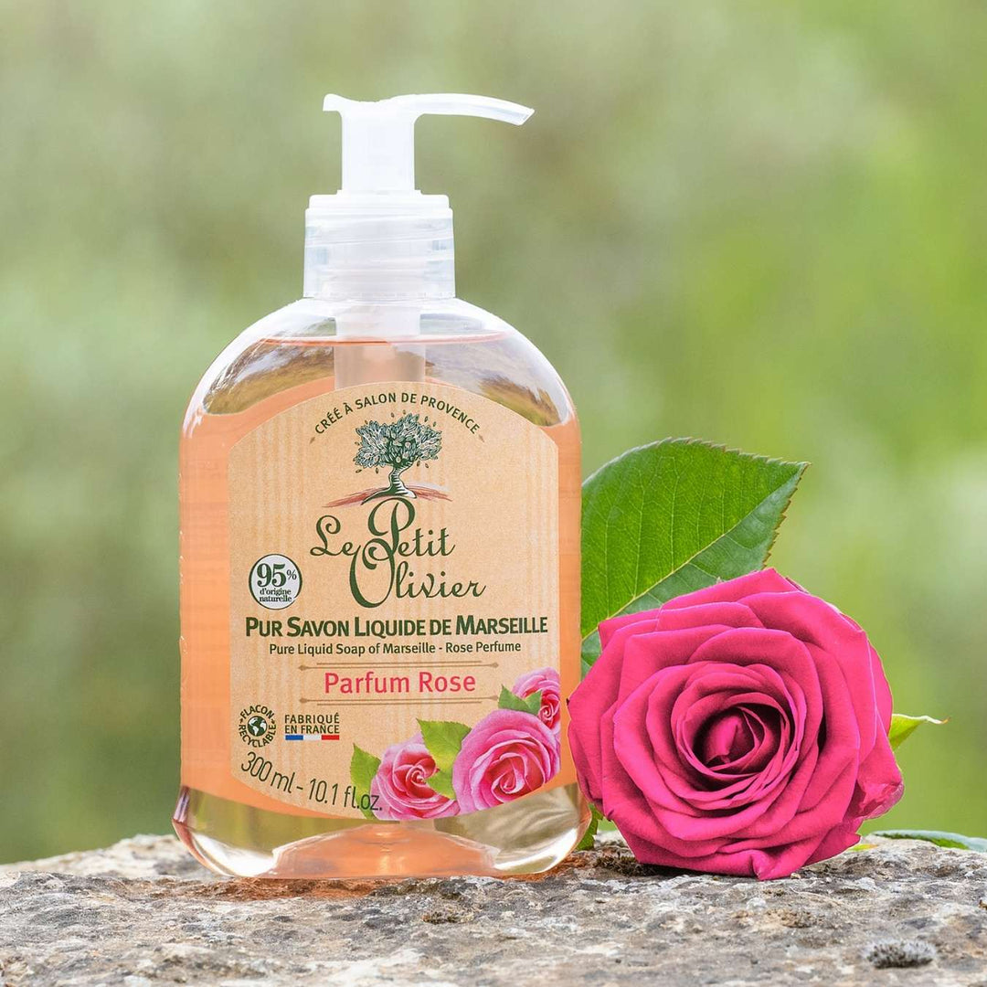 le petit olivier lot de 12 pur savon liquide de marseille parfum rose produit