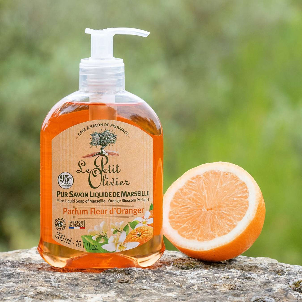 le petit olivier lot de 12 pur savon liquide de marseille parfum fleur oranger produit