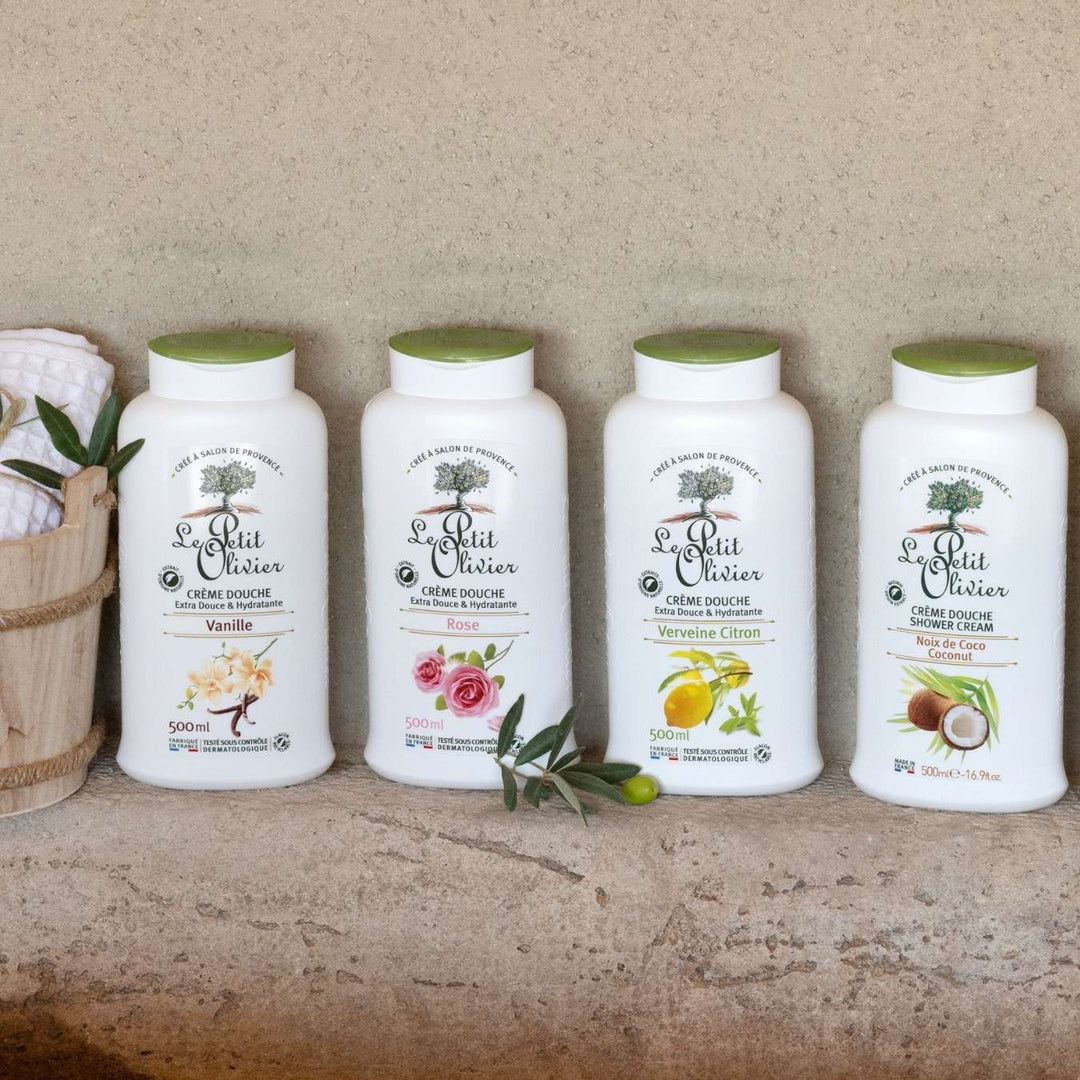 le petit olivier set of 12 extra-gentle moisturizing shower creams vanilla range