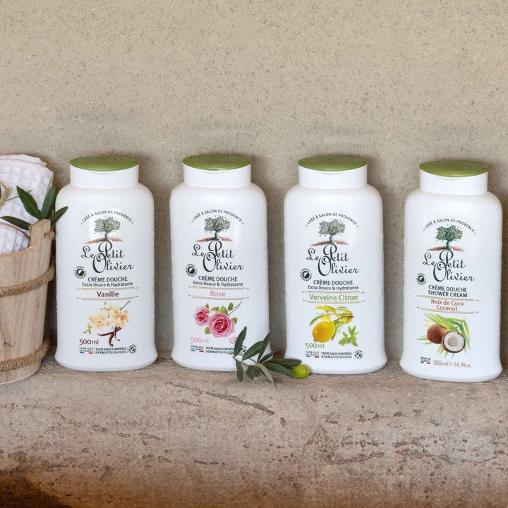 le petit olivier set of 12 extra-gentle moisturizing shower creams vanilla range