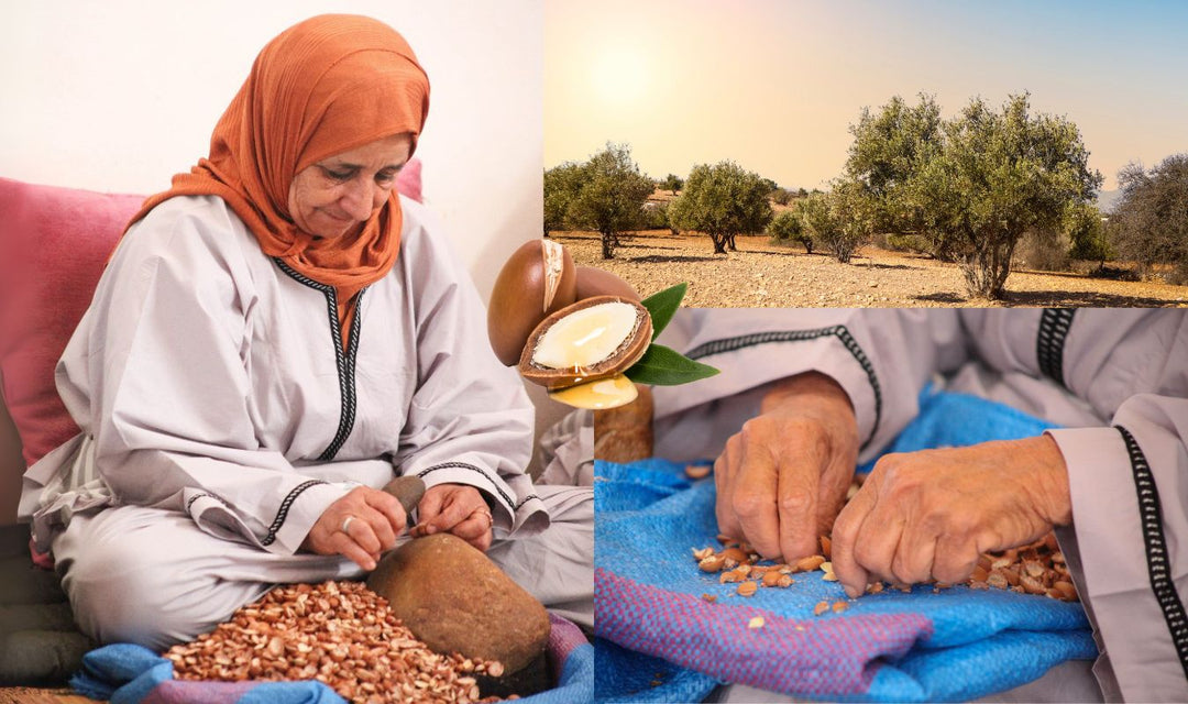 femme qui concasse des noix d'argan