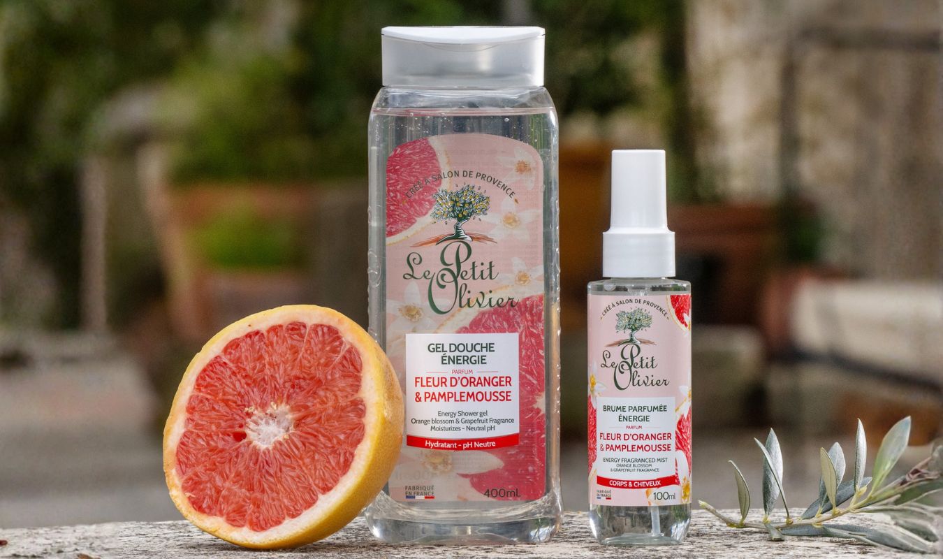 duo brume parfumée et gel douche fleur d'oranger pamplemousse énergie